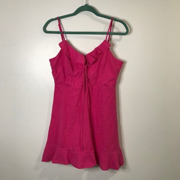 Lulus Pink Cotton Dress Size Medium M Corset Lace Front Mini Ruffle Baby Doll - Picture 1 of 10